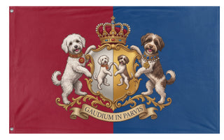 A mockup of the custom flag 'Family Dogs Heraldic flag' on a white background