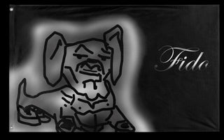 A mockup of the custom flag 'Fido flag' on a white background