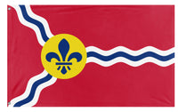 A mockup of the custom flag 'Flag of St. Louis, Missouri' on a white background