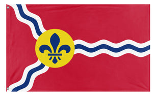 A mockup of the custom flag 'Flag of St. Louis, Missouri' on a white background