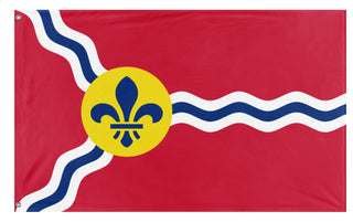 A mockup of the custom flag 'Flag of St. Louis, Missouri' on a white background