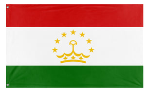 A mockup of the custom flag 'Flag of Tajikistan' on a white background