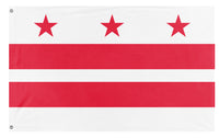 A mockup of the custom flag 'Flag of Washington, D.C.' on a white background