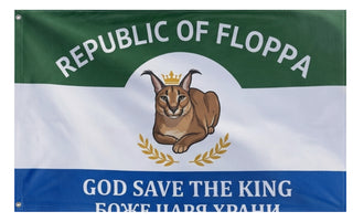 A mockup of the custom flag 'Floppa flag' on a white background