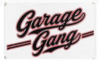 A mockup of the custom flag 'Garage Gang flag' on a white background