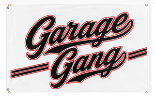 A mockup of the custom flag 'Garage Gang flag' on a white background