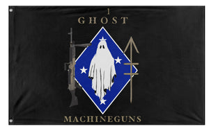 A mockup of the custom flag 'Ghost Rifle Flag' on a white background