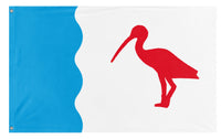 A mockup of the custom flag 'Guaramirim Redesign flag' on a white background