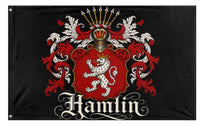 A mockup of the custom flag 'Hamlin Crest flag' on a white background