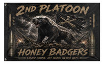 A mockup of the custom flag 'Honey Badger flag' on a white background