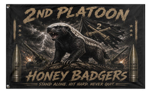 A mockup of the custom flag 'Honey Badger flag' on a white background