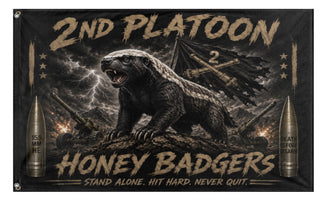 A mockup of the custom flag 'Honey Badger flag' on a white background