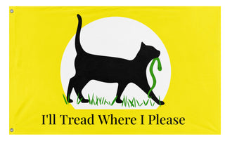 A mockup of the custom flag 'I'll Tread Where I Please flag' on a white background