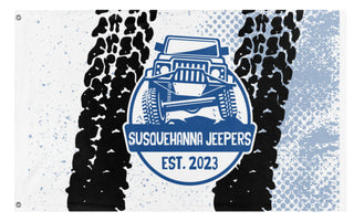 A mockup of the custom flag 'Jeep Club design 2 flag' on a white background