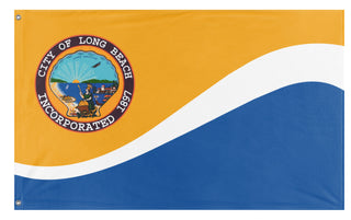 A mockup of the custom flag 'Long Beach City Flag' on a white background