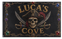 A mockup of the custom flag 'Luca's Cove flag' on a white background