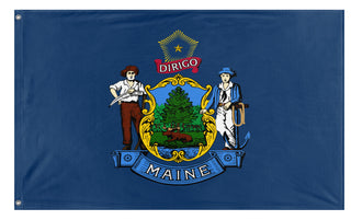A mockup of the custom flag 'Maine State Flag' on a white background