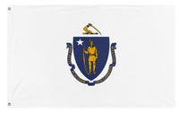A mockup of the custom flag 'Massachusetts State Flag' on a white background