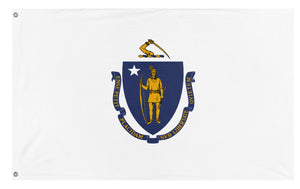 A mockup of the custom flag 'Massachusetts State Flag' on a white background
