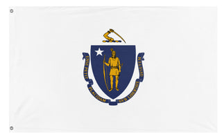 A mockup of the custom flag 'Massachusetts State Flag' on a white background
