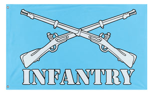 A mockup of the custom flag 'Metallic Infantry Branch flag' on a white background