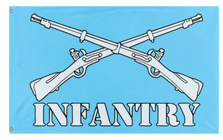 A mockup of the custom flag 'Metallic Infantry Branch flag' on a white background