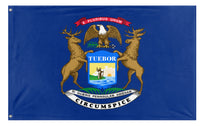 A mockup of the custom flag 'Michigan State Flag' on a white background