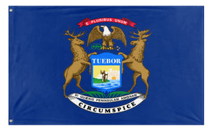 A mockup of the custom flag 'Michigan State Flag' on a white background