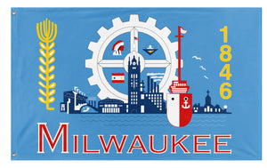 A mockup of the custom flag 'Milwaukee Flag' on a white background