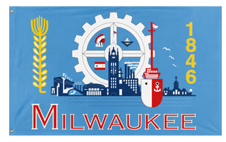 A mockup of the custom flag 'Milwaukee Flag' on a white background