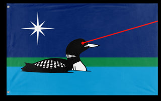 A mockup of the custom flag 'Minnesota Laser Loon flag' on a white background