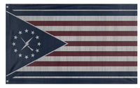 A mockup of the custom flag 'Minutemen Flag Vertical' on a white background