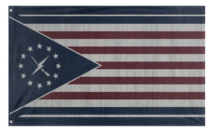 A mockup of the custom flag 'Minutemen Flag Vertical' on a white background