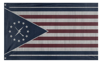A mockup of the custom flag 'Minutemen Flag Vertical' on a white background