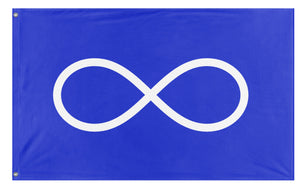 A mockup of the custom flag 'Métis Nation Flag' on a white background