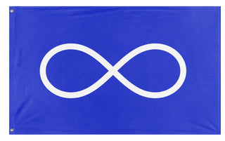 A mockup of the custom flag 'Métis Nation Flag' on a white background