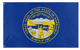 A mockup of the custom flag 'Nebraska State Flag' on a white background