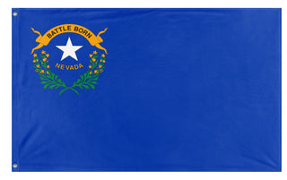 A mockup of the custom flag 'Nevada State Flag' on a white background