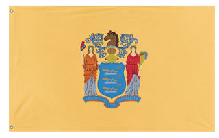 A mockup of the custom flag 'New Jersey State Flag' on a white background