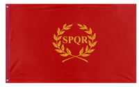 A mockup of the custom flag 'New Rome flag' on a white background
