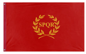 A mockup of the custom flag 'New Rome flag' on a white background