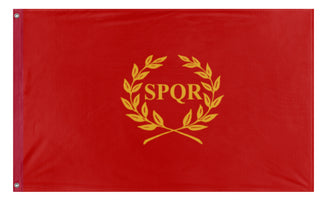 A mockup of the custom flag 'New Rome flag' on a white background