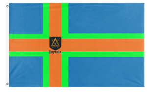 A mockup of the custom flag 'New flag of Imperia flag' on a white background