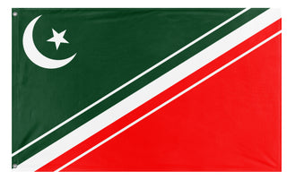 A mockup of the custom flag 'New pakistan flag redesign with tricolor' on a white background