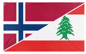 A mockup of the custom flag 'Norway-Lebanon Friendship flag' on a white background