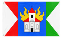 A mockup of the custom flag 'Novy Kostel flag' on a white background
