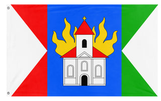 A mockup of the custom flag 'Novy Kostel flag' on a white background