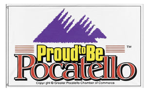 A mockup of the custom flag 'Old Pocatello Flag' on a white background