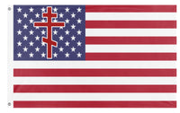 A mockup of the custom flag 'Orthodox American flag' on a white background