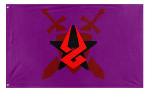 A mockup of the custom flag 'Pit of Fire flag' on a white background